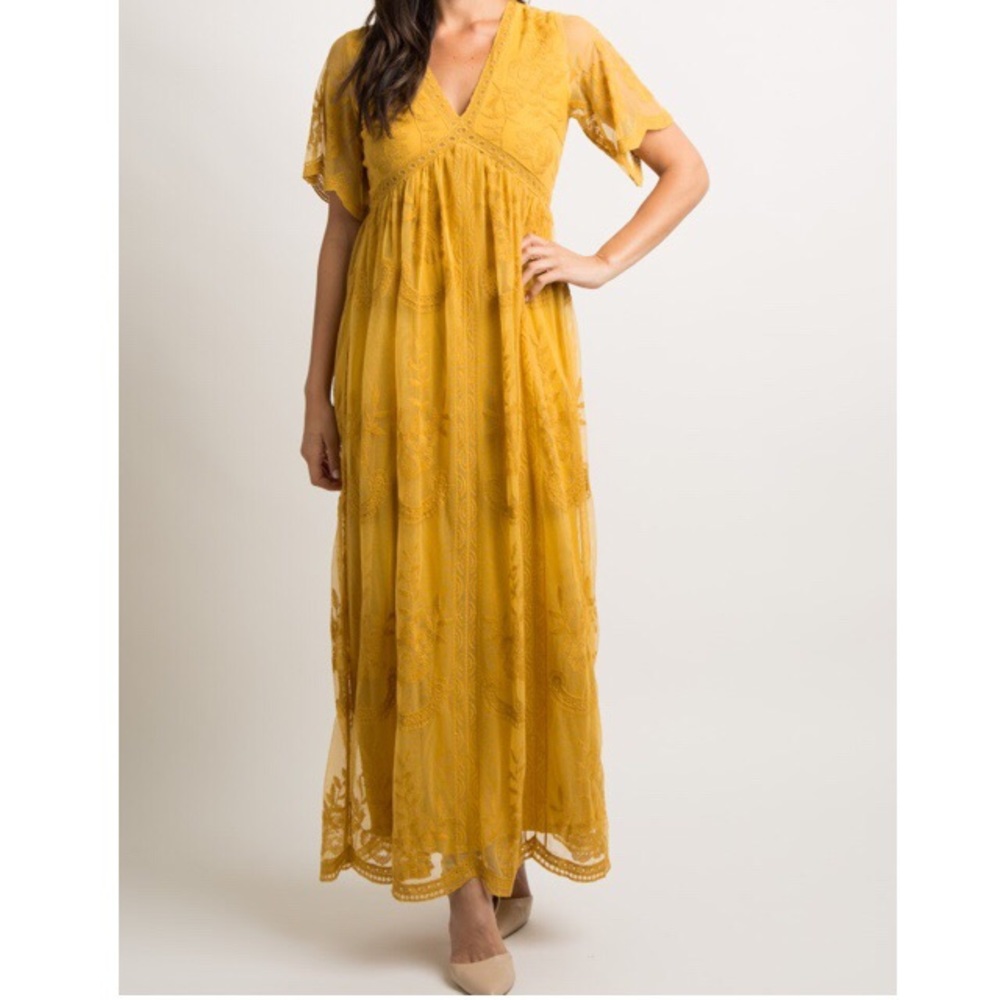 Yellow lace Pinkblush maternity Maxi dress